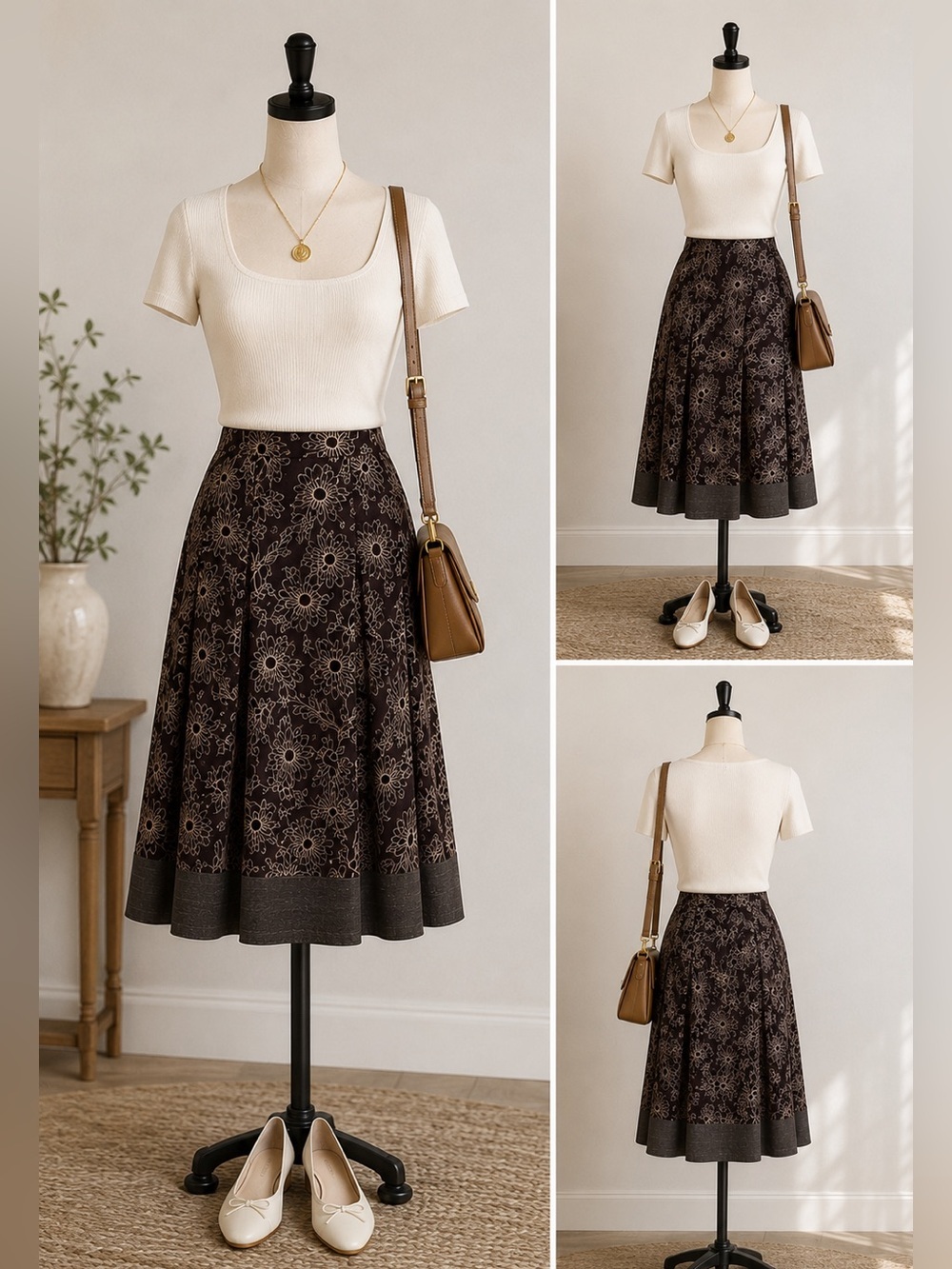 Antonio Melani Womens Skirt Inverted Pleats Lined Silk Cotton Brown Midi Sz 4